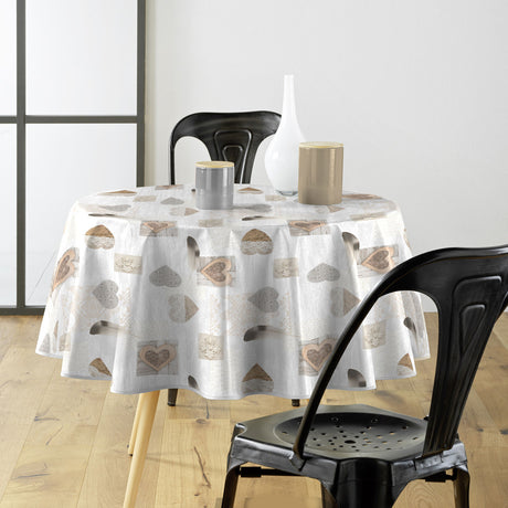 Textilia Delicia - Runde Wachstuch-Tischdecke mit Herzen Ø 155 cm, Ambienteaufnahme