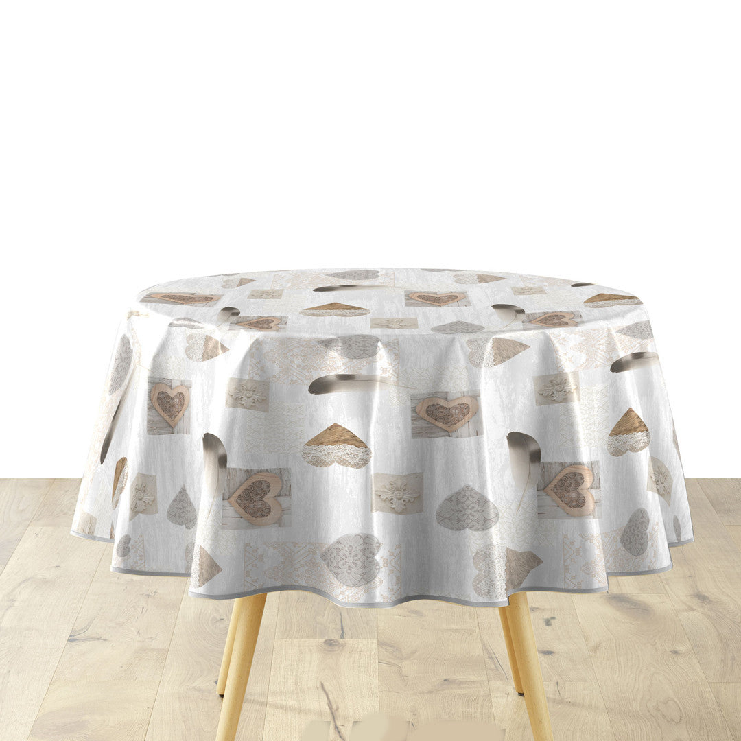 Textilia Delicia - Runde Wachstuch-Tischdecke mit Herzen Ø 155 cm