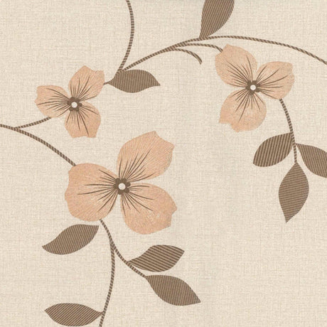 Textilia Glitter Floreal – hellbeige Wachstuch Tischdecke mit Blumenranke