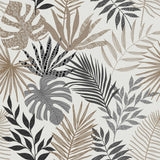 Gardenia Wachstuch Tischdecke mit tropischen Blättern, grau/beige/braun