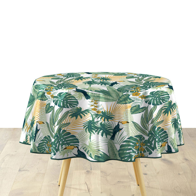 Textilia Guyana - Runde Wachstuch-Tischdecke mit Blättern Ø 155 cm
