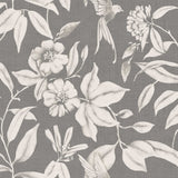 Textilia Miosotis Grey - Graue Wachstuch Tischdecke mit Blättern und Leinenoptik