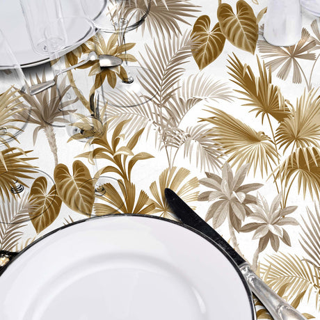 Textilia Riviera Natural - Wachstuch Tischdecke mit tropischen Blättern in warmen Farben
