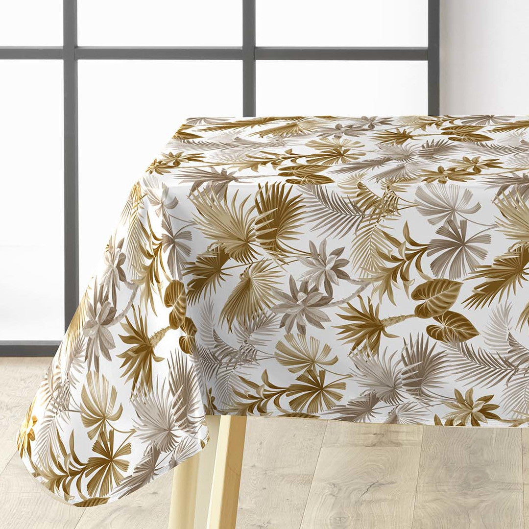 Textilia Riviera Natural - Wachstuch Tischdecke mit tropischen Blättern, Eckansicht