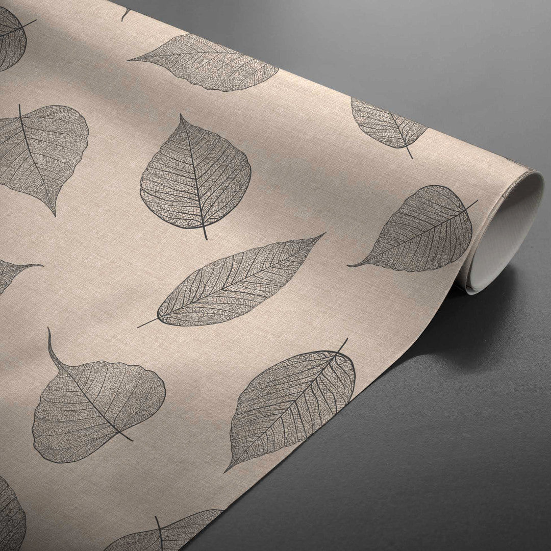 Gerollte Textillia Feuillys Linen Wachstuch Tischdecke mit gezeichneten Blättern