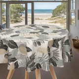 Textillia Panazio Linen – Runde helle Wachstuch Tischdecke mit tropischen Blättern