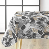 Textilia Panazio Linen – Helle Wachstuch Tischdecke mit tropischen Blättern