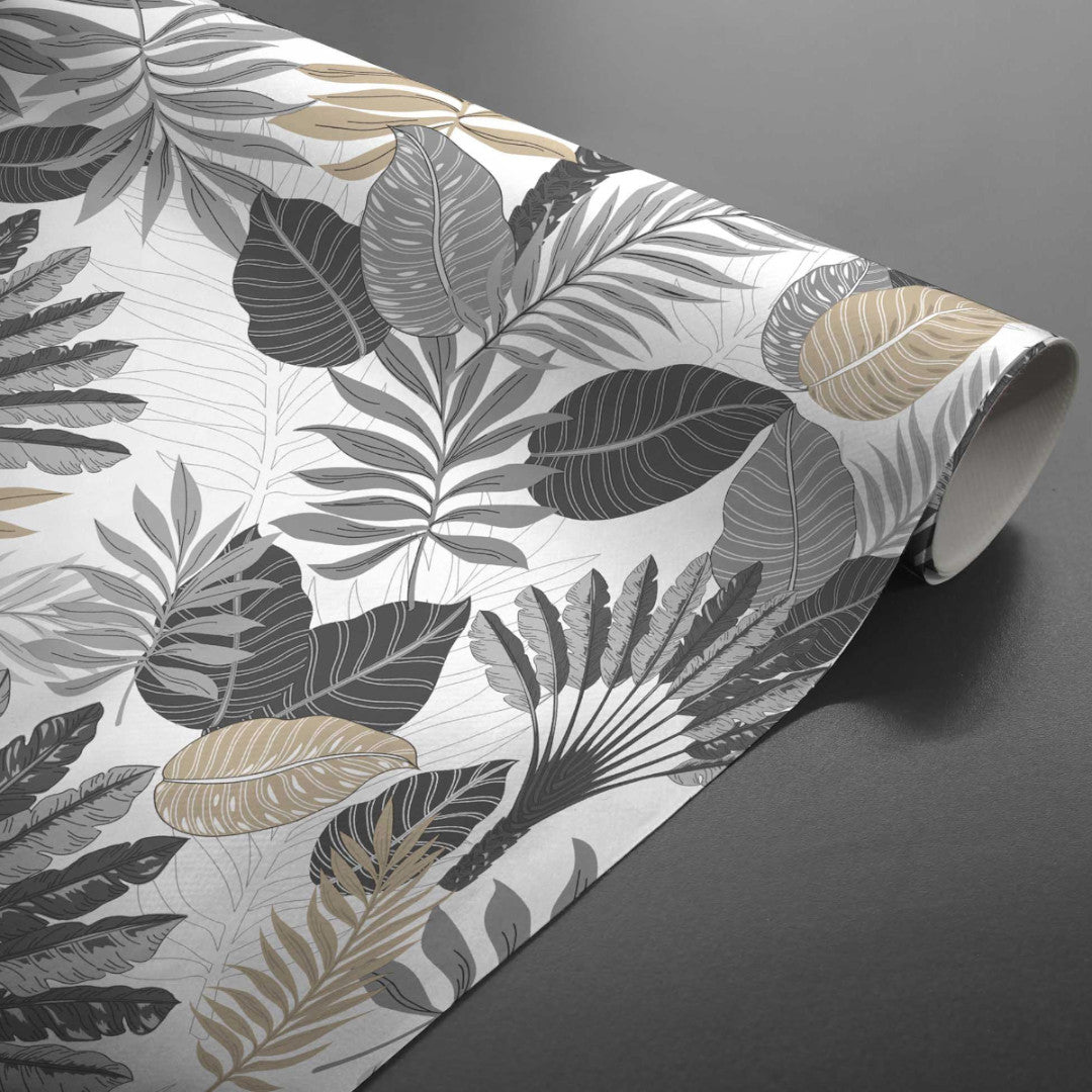 Textilia Panazio Linen – Helle Wachstuch Tischdecke mit tropischen Blättern