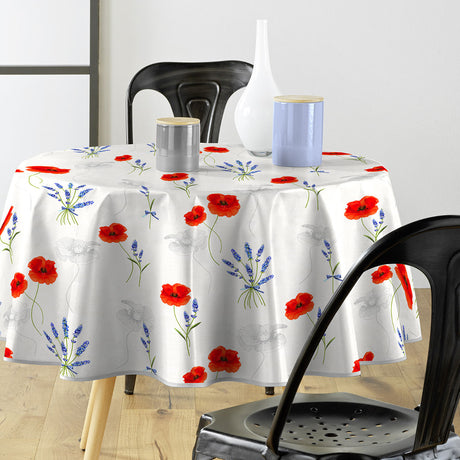 Textilia Sisteron - Runde Wachstuch-Tischdecke mit Mohnblumen und Lavendel, Ø 155 cm