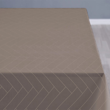 Södahl Tiles Taupe Graubraun, klassische damastgewebte abwaschbare Tischdecke mit rutschfester Unterseite