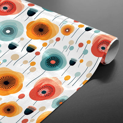 Triano – Retro Wachstuch Tischdecke mit farbenfrohem und verspieltem Blumenmuster, aufgerollt