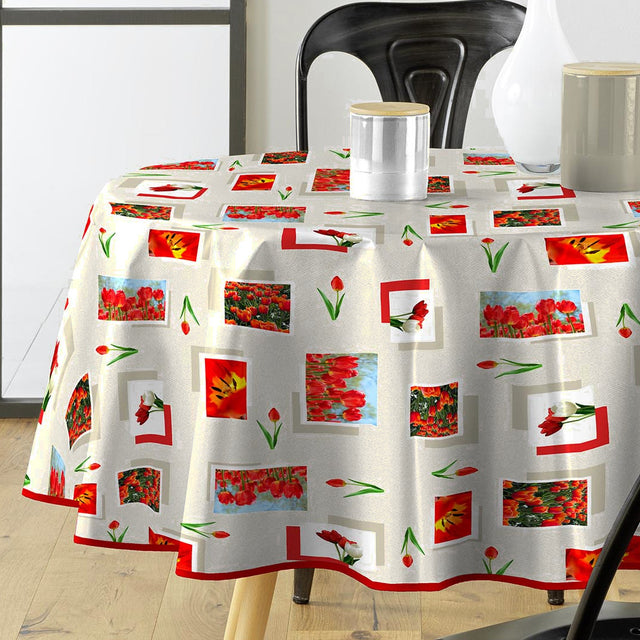 Tulipe - Runde Wachstuch-Tischdecke mit Tulpen, Ø 155 cm