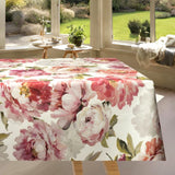 Un Paradiso di Peonie Blanco - Abwaschbare Tischdecke mit Pfingstrosenblüten