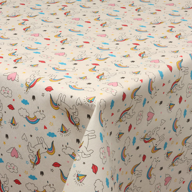 Unicorns – Abwaschbare Tischdecke mit Einhörnern & Regenbögen