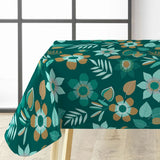 Vanda – dunkelgrüne Wachstuch Tischdecke mit Blumen und Blättern, Eckaufnahme