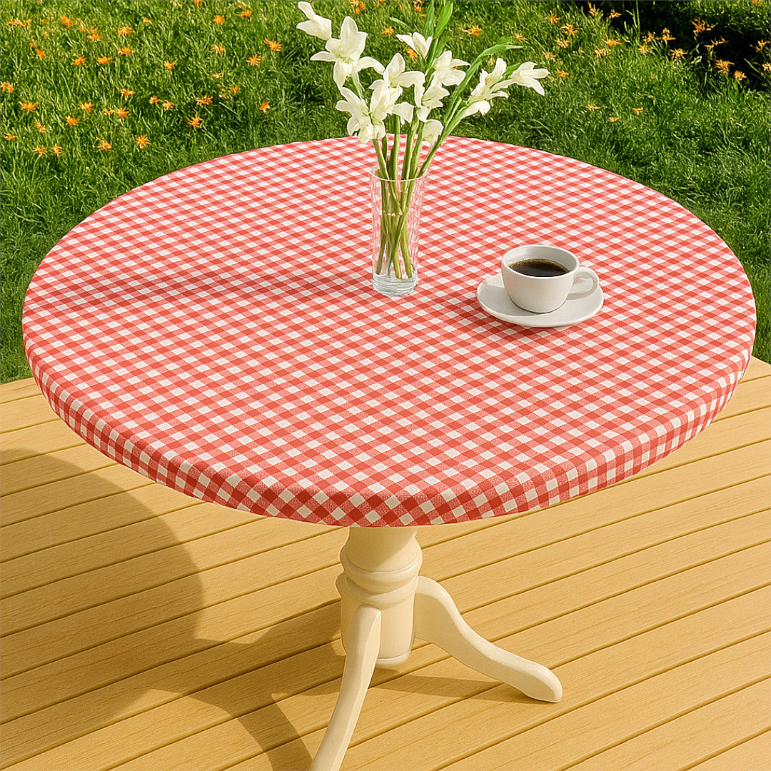 Vichy Petite Rot - Runde Wachstischdecke mit Gummizug