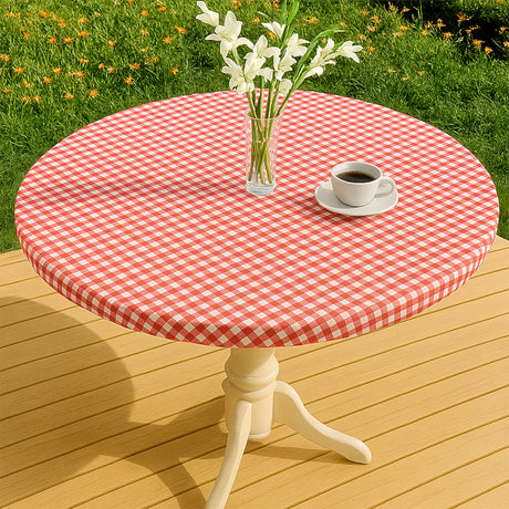 Vichy Petite Rot - Runde Wachstischdecke mit Gummizug