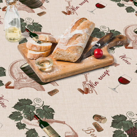 Vin Rouge - Wachstuch Tischdecke mit französischem Weinmotiv, Details