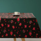 Vintage Blomster – Wachstuch Tischdecke in Braun mit roten Rosen