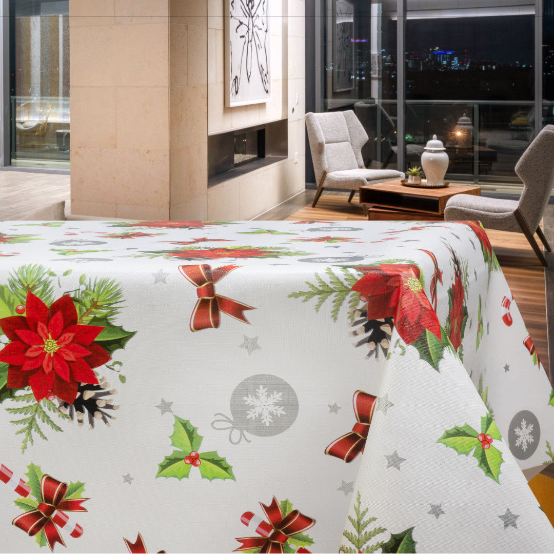 Eckansicht der Wachstuch Tischdecke Winterweißes Weihnachten mit Weihnachtsmotiven