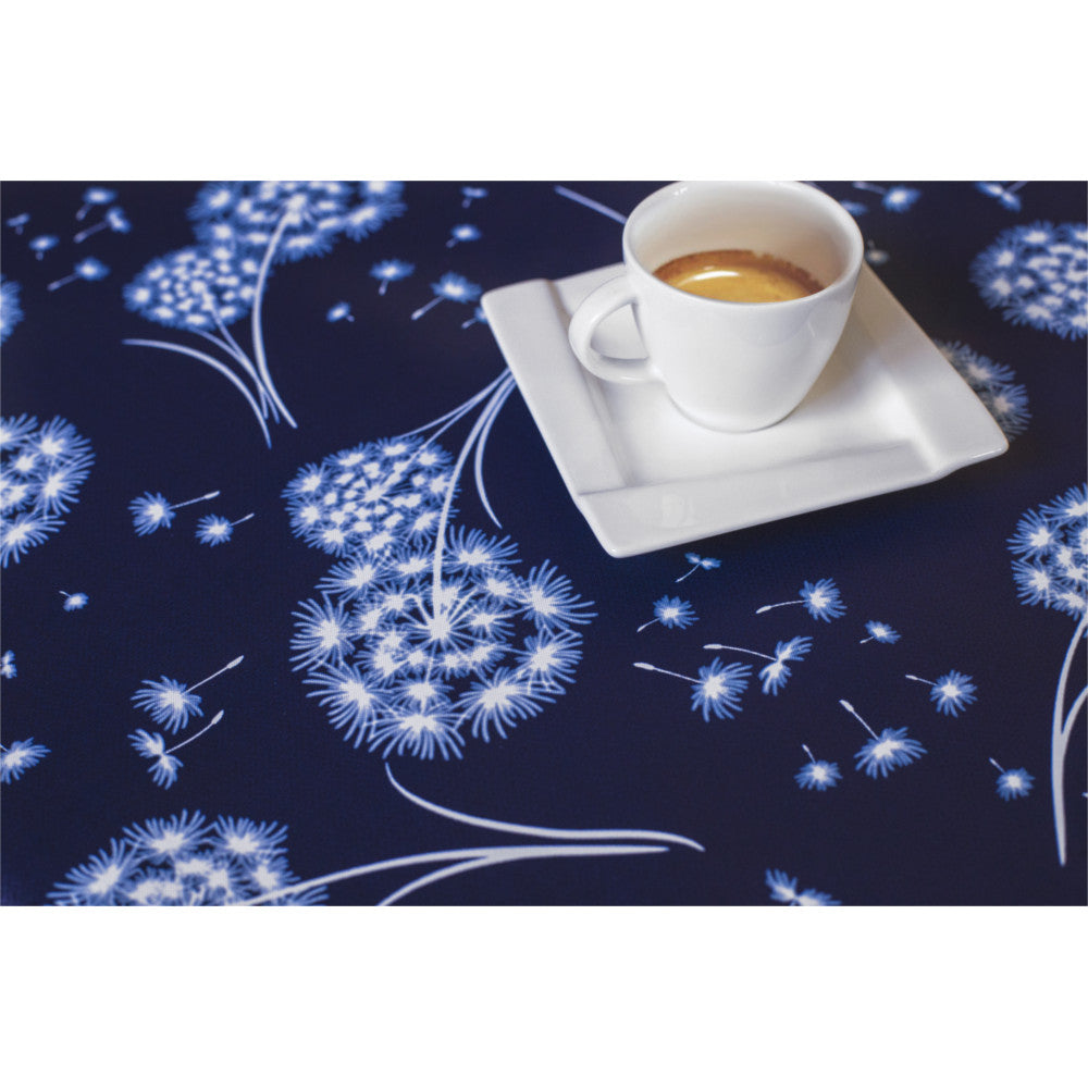 Fnok Blau – Wachstuch Tischdecke mit Löwenzahn und stoffartiger Oberfläche