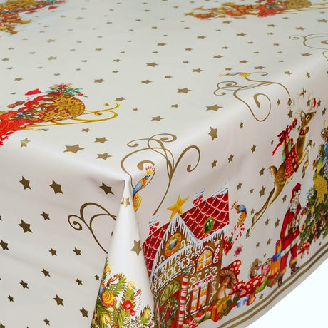 Wachstuch Tischdecke Weihnachten, Weihnachten im Lebkuchenhaus, weiß