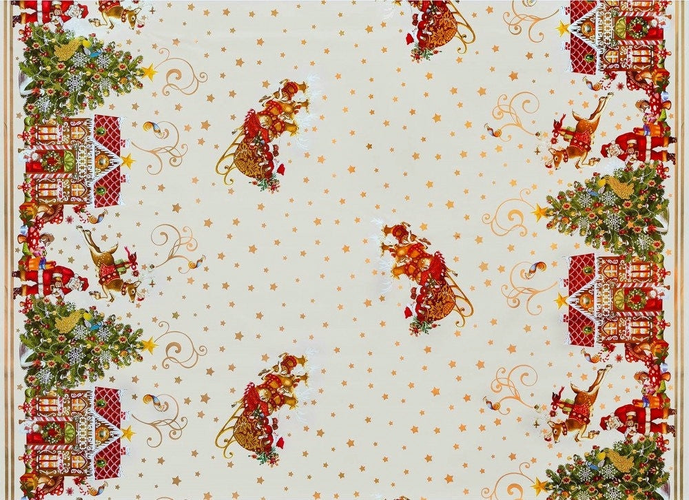 Wachstuch Tischdecke Weihnachten – Weihnachten im Lebkuchenhaus, hellcreme
