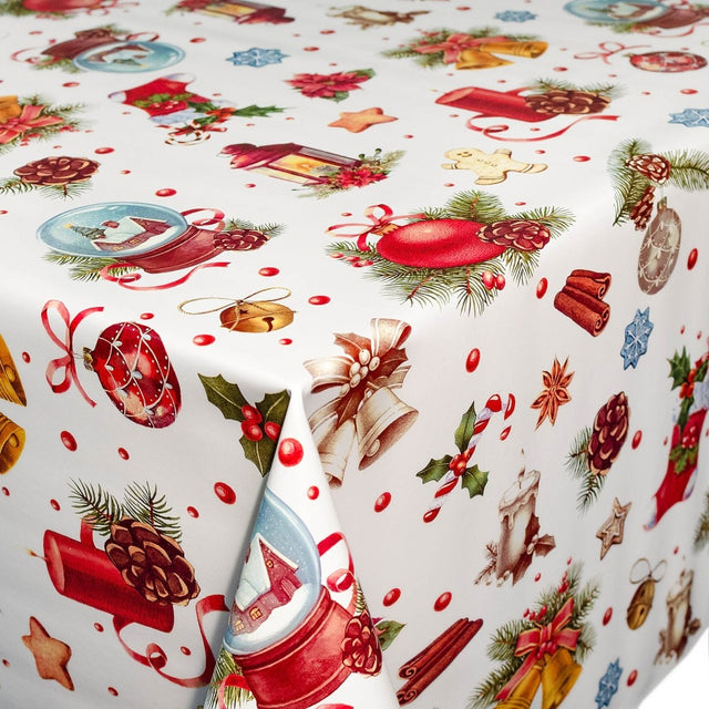 Wachstuch Tischdecke für Weihnachten mit Weihnachtslaternen und mehr, 140 cm breit