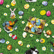 Wachstuch Tischdecke für Ostern - Kaninus auf der Osterwiese