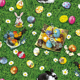 Wachstuch Tischdecke für Ostern - Kaninus auf der Osterwiese