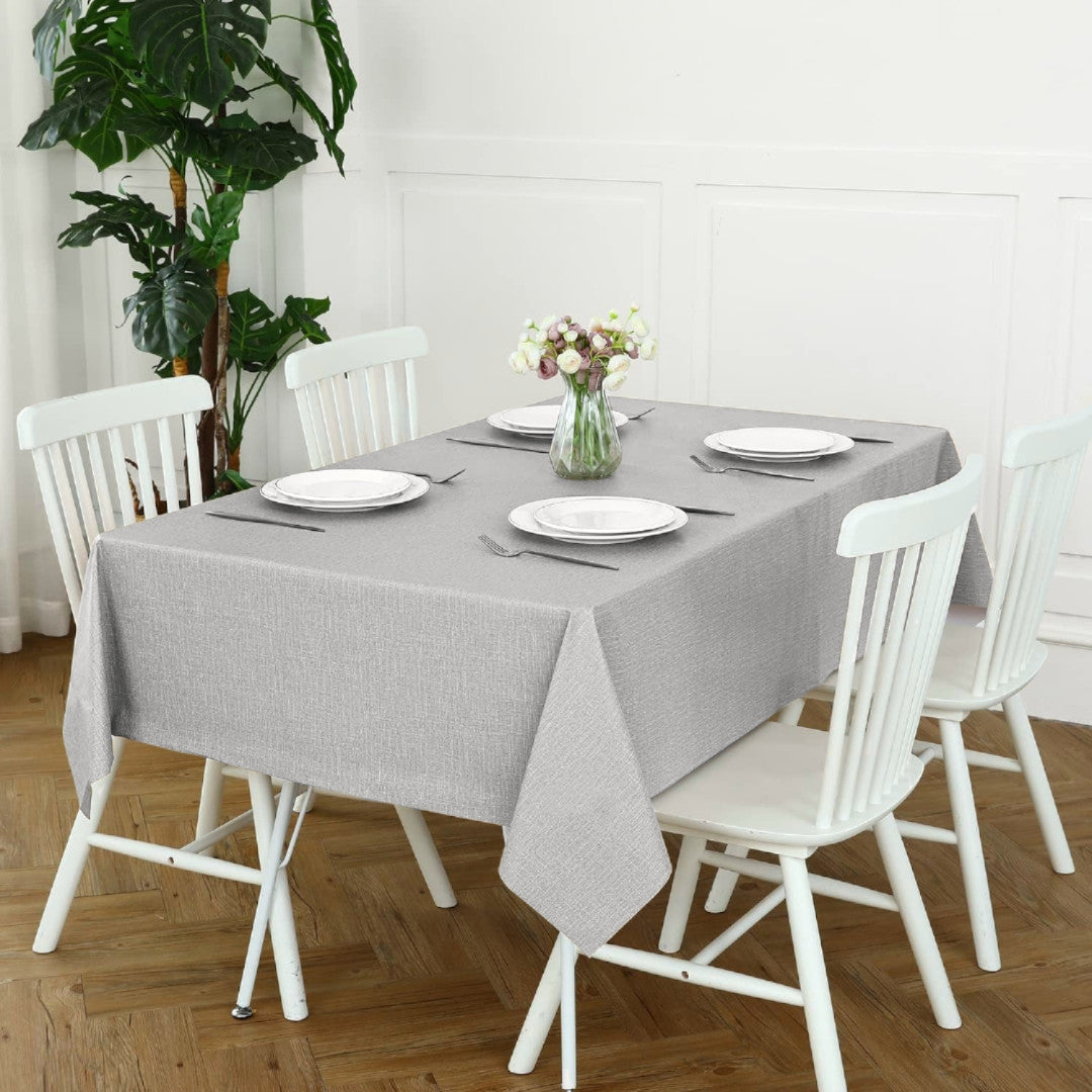 Linen Look Grau - Einfarbige Wachstuch Tischdecke in Leinenoptik, geprägte Oberfläche, Ambiente