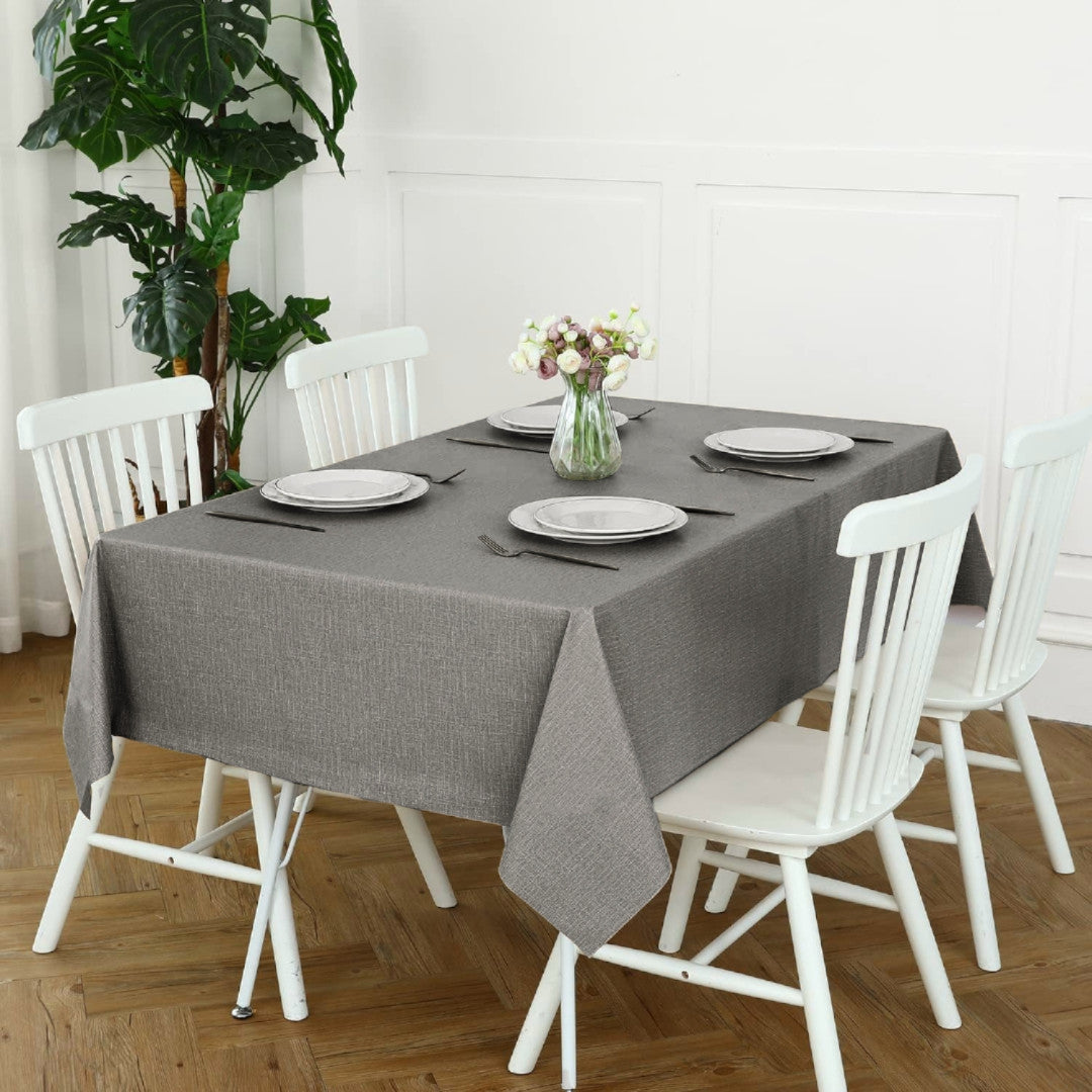 Linen Look Stone - Einfarbige Wachstuch Tischdecke in Leinenoptik, geprägte Oberfläche, Ambiente