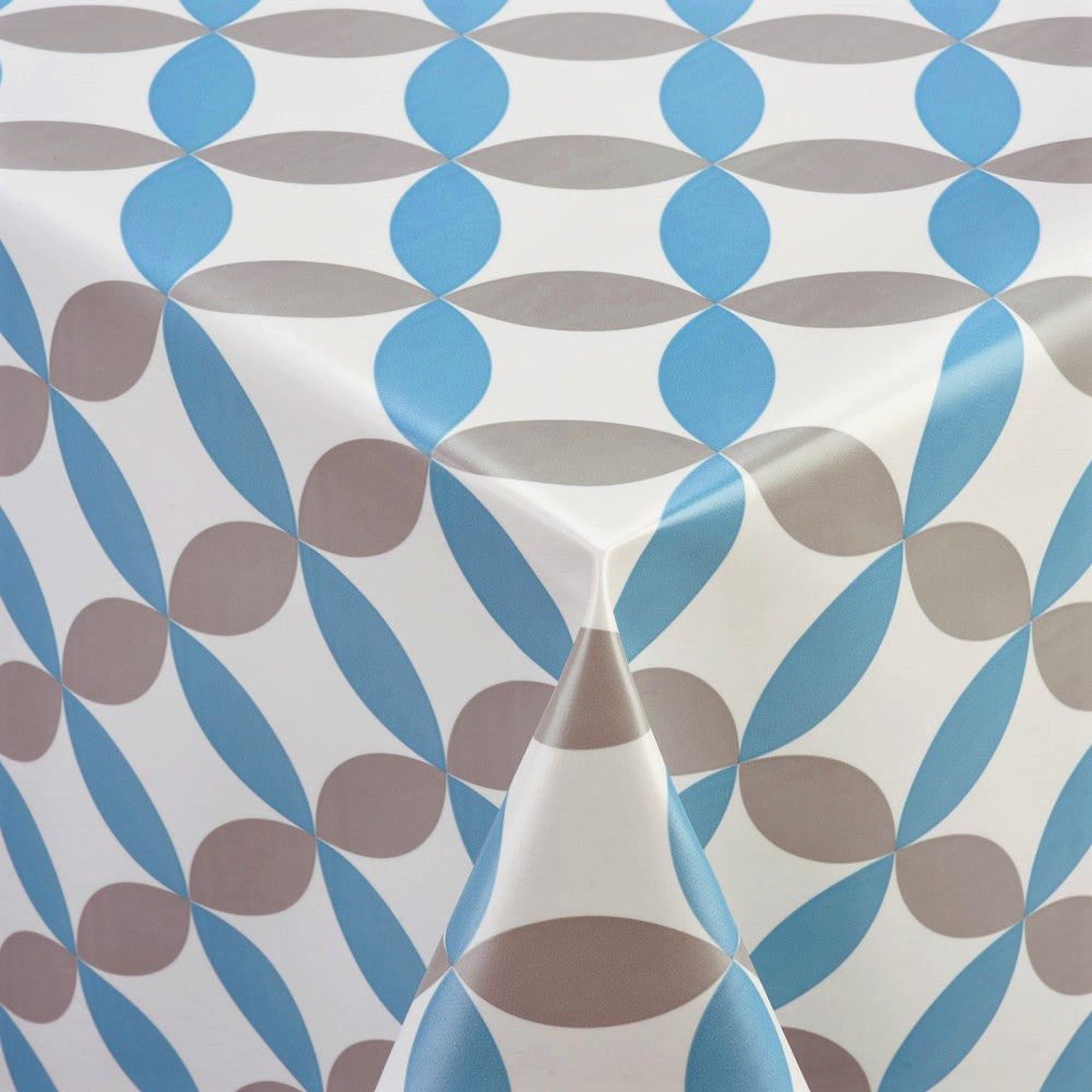 Luna Blue – Weiße Wachstuch Tischdecke mit Retro-Kreisemuster