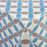 Luna Blue – Weiße Wachstuch Tischdecke mit Retro-Kreisemuster