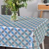 Luna Blue – Weiße Wachstuch Tischdecke mit Retro-Kreisemuster