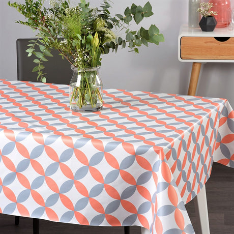 Luna Melon – weiße Wachstuch Tischdecke mit Retro-Kreismuster