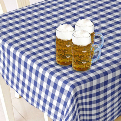 Wachstuch Tischdecke fürs Oktoberfest mit blau-weißem Karomuster, 140 cm breit