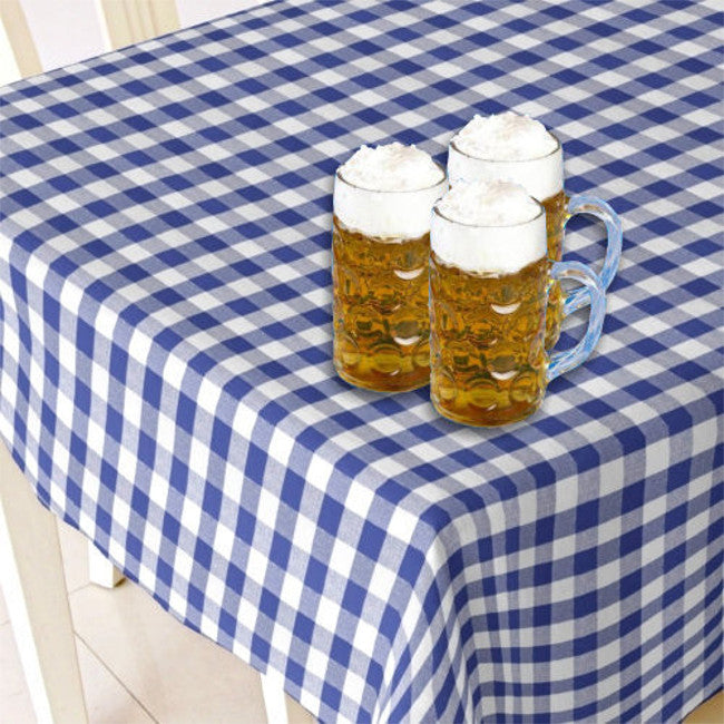 Wachstuch Tischdecke fürs Oktoberfest mit blau-weißem Karomuster, 140 cm breit