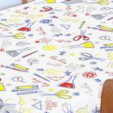 School - Vi Experimenterer, Wachstuch Tischdecke mit Motiven aus den etwas höheren Schulklassen
