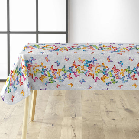 Wachstuch Tischdecke mit Schmetterlingen in Reihen und vielen Farben