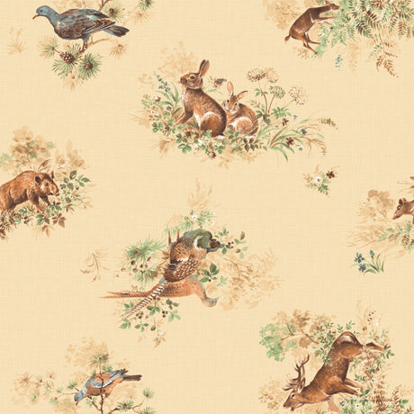 Varena Beige, Wachstuch Tischdecke mit Jagdmotiven im Retro-Stil