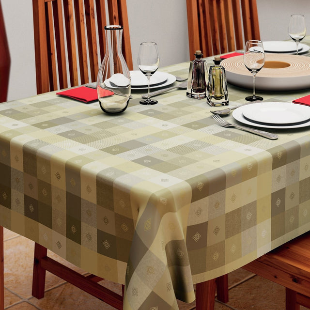 Victor Beige, Wachstuch Tischdecke mit Karomuster