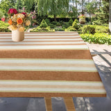 Volmer Striber Nougat - Wachstuch Tischdecke in Leinenoptik für den Gartentisch