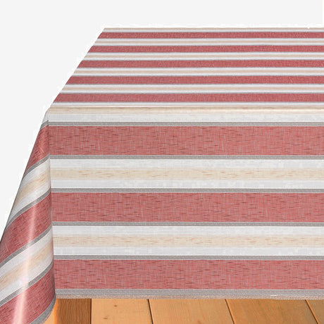 Volmer Striber Terracotta - Wachstuch Tischdecke in Leinenoptik für den Gartentisch